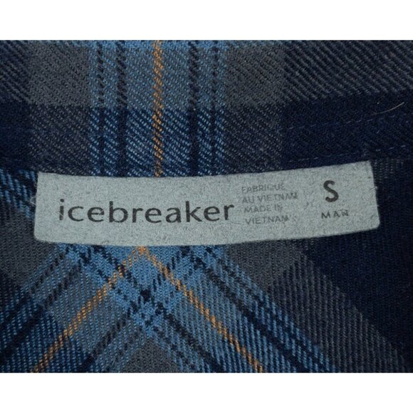 Icebreaker Merino Wool Flannel Shirt Men's Small Blue Navy Plaid Outdoor - Picture 3 of 14